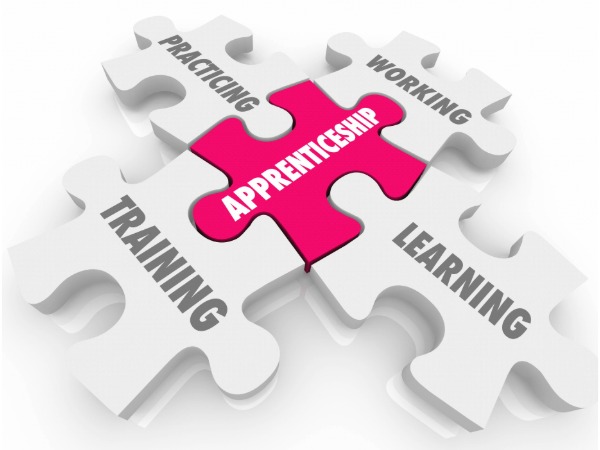 Apprenticeships, Pieces of a jigsaw with apprenticeship on and practicing, training, learning, working