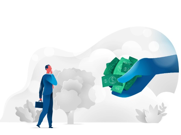 Funding, Image of a man and a large hand with money in it