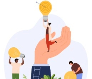 A cartoon image of people trying to fit light bulbs into different places.