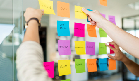 A post-it note wall.