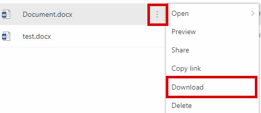 onedrive-18-03, onedrive support - highlighted 'download document' button