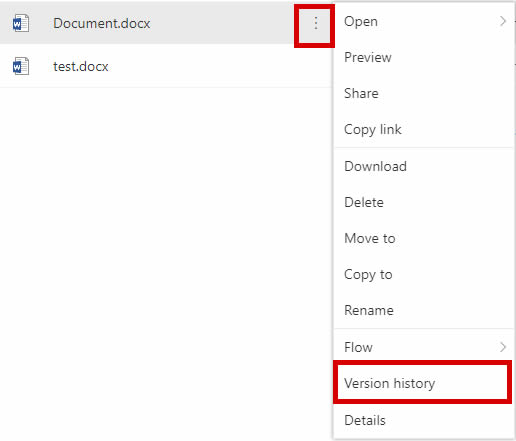 onedrive-18-04, onedrive support - highlighted 'view history' button