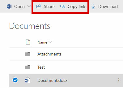 onedrive-18-07, onedrive support - highlighted 'share' and 'copy link' buttons