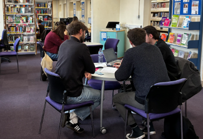 Students working a library