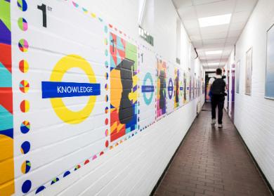 Student walking through London Campus