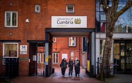 Students walking through London Campus