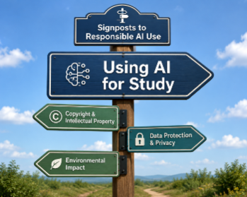A signpost displaying various AI-related topics.