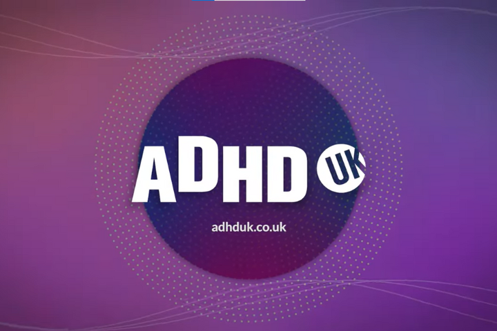 The ADHD UK logo on a purple background.