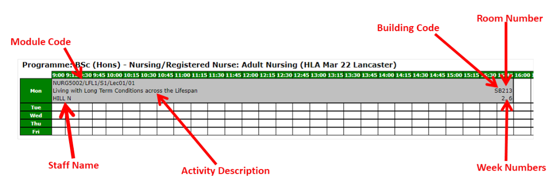 Rectangular photo - LANDSCAPE - Optimised for web, Image of a mocked up timetable for UoC