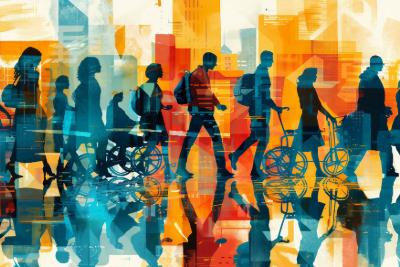 A colourful image of different people requiring accessible support.