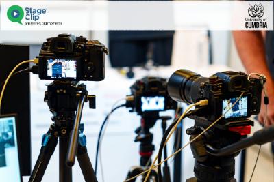 An image of camera's set up for live streaming of an event. 