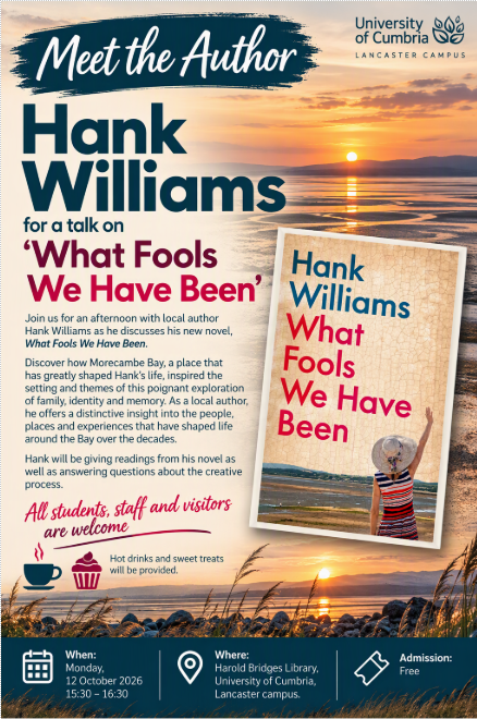 Hank Williams event poster.docx, Hank Williams reading event at lancaster library Monday 12th October 15.30 - 16.30pm