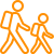 dl_su, orange cartoon of people walking, wearing backpacks