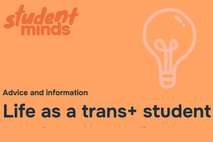 Student Mind's logo is in the top left of the screen. The title of the resource is written on the screen and read 'Life as a trans+ person'
