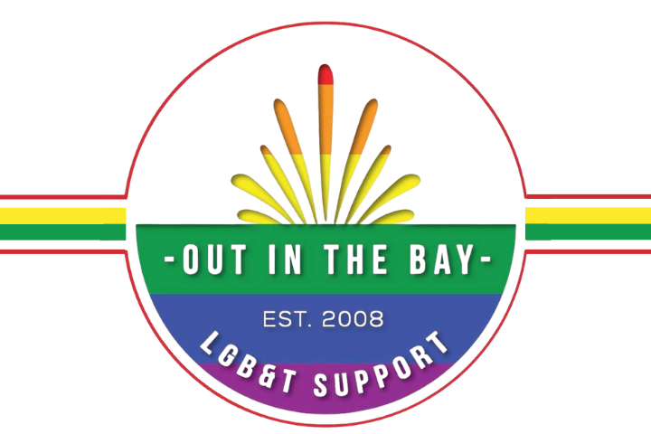 Out in the bay, a LGBT charity based in Lancaster and Morecambe's logo on a white background.
