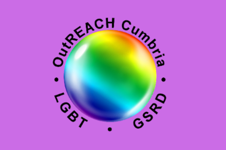 Outreach cumbria's logo on a lilac background