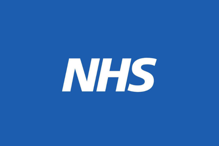 NHS logo on blue background