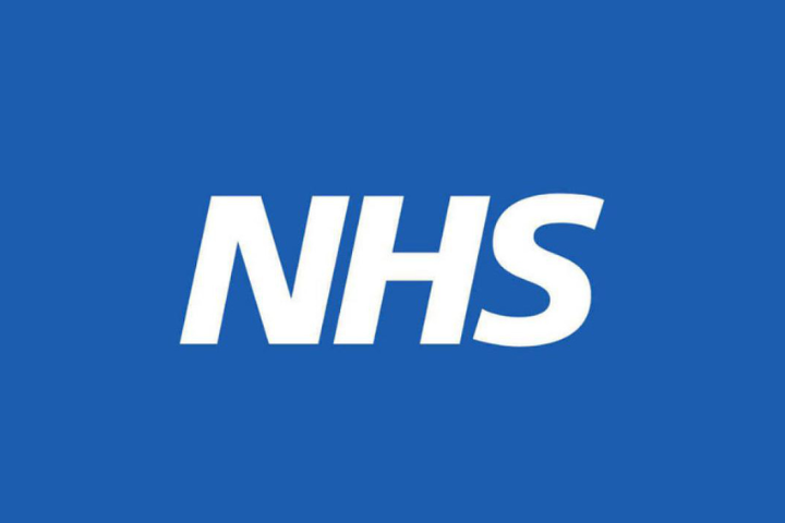 NHS logo on blue background