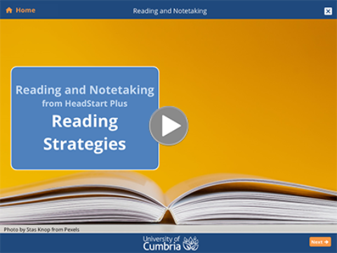 reading strategies tutorial button, 