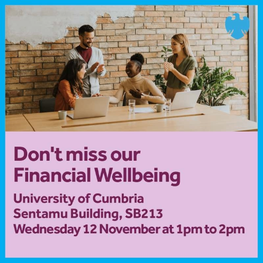 Barclays Event - November , A poster advertising an event run by Barclays on our Lancaster Campus.