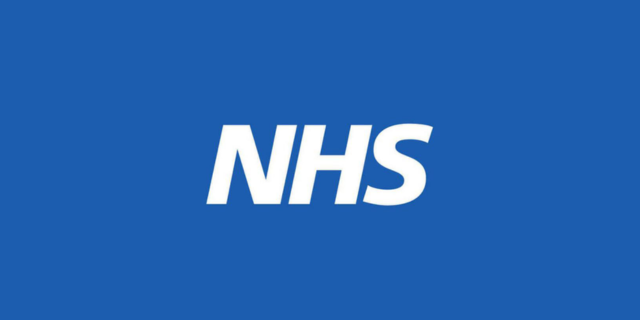 NHS logo on blue background