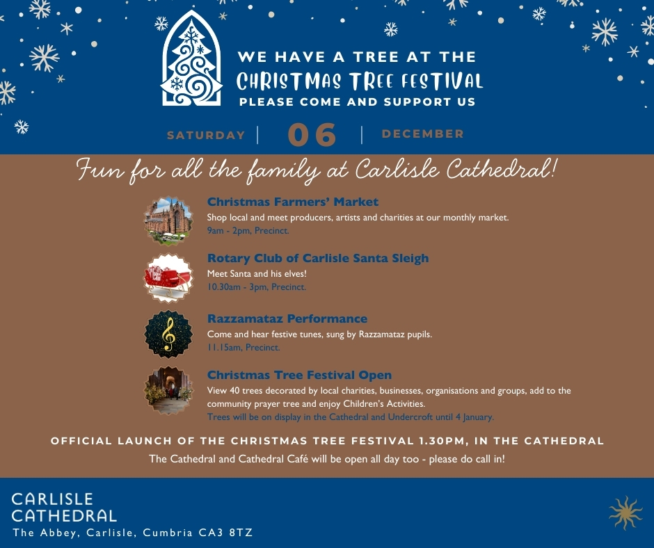 Carlisle Cathedral 2025 poster, The image shows what is on over the christmas season at Carlisle Cathedral.