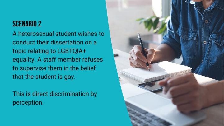 Discrimination Scenario 2, A scenario showing discrimination of a protected characteristic