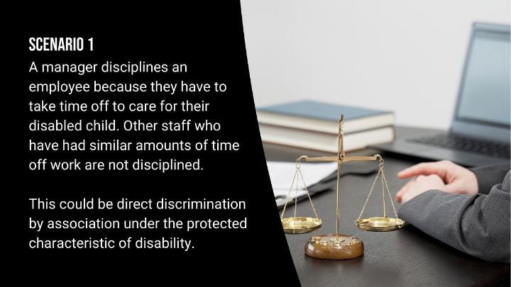 Discrimination Scenario 1, A scenario showing discrimination of a protected characteristic