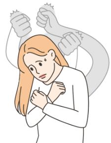 Stress, Anxiety Cartoon, A cartoon female with hands behind knocking on her back showing anxiety, worry, stress.