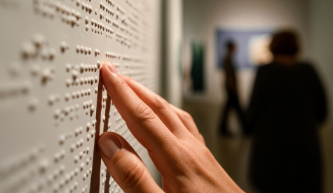A hand reading braille