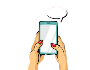Mobile Device Image, Cartoon image of a mobile phone and speech bubble.