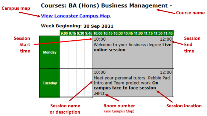 view timetable new student, 